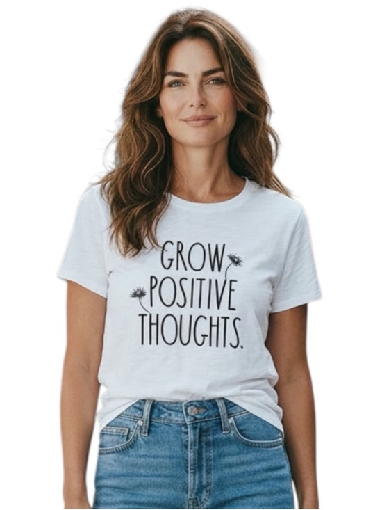Rae Dunn Tops - NWT Rae Dunn Grow Positive Thoughts Graphic Tee XL White Inspirational Shirt